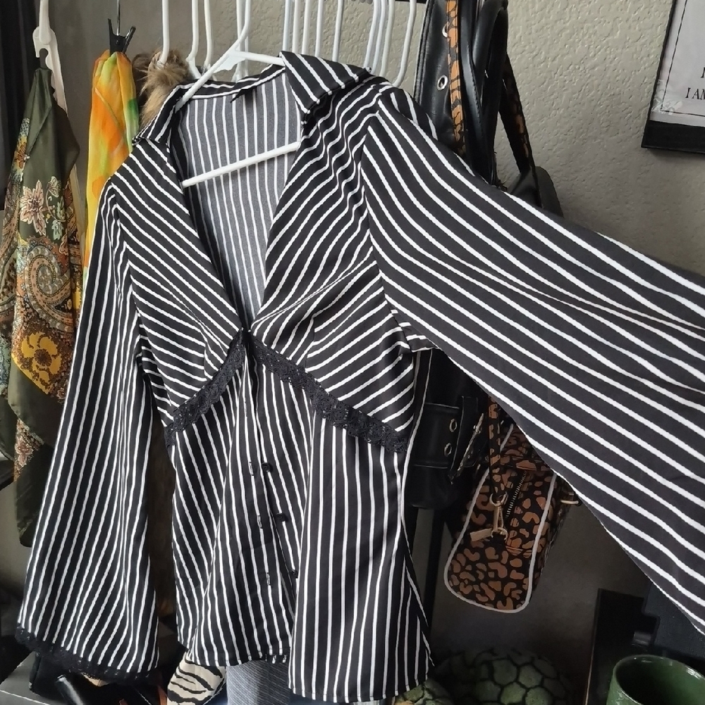 SHEIN Black and White Striped Blouse